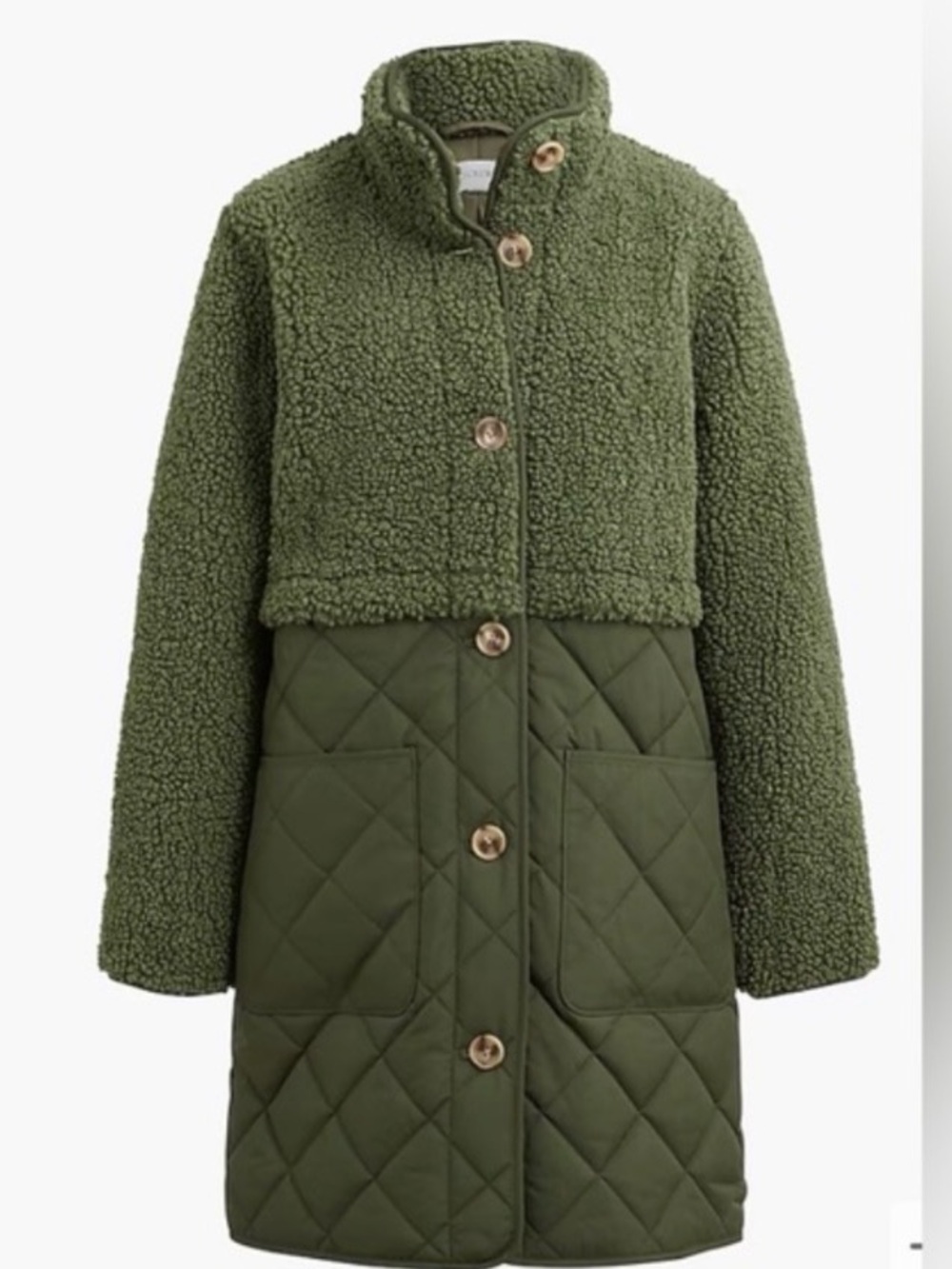 J. Crew Mixed Media Sherpa Coat in Distressed Fatigue Green barn jacket olive - Picture 2 of 10